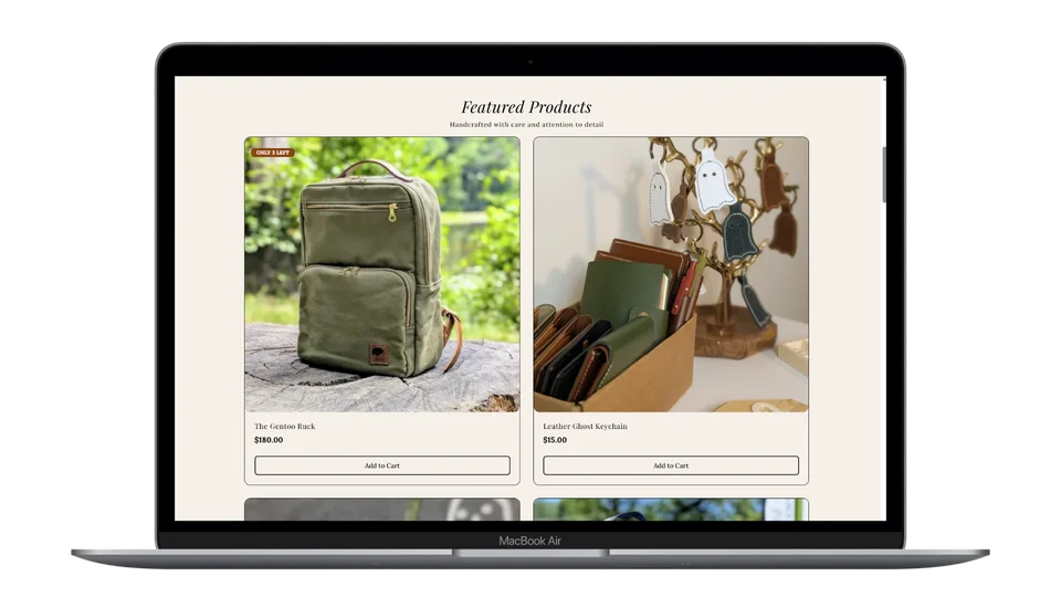Gentoo Workshop Shopify store desktop view