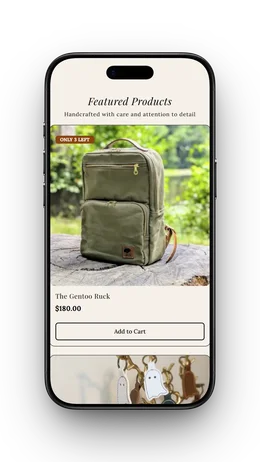 Gentoo Workshop Shopify store mobile view